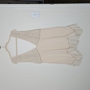 Free People V Neck Plunge Neckline Mini Cream Dress Size Large